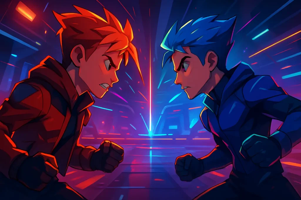 Two players in a 1v1 Online Games battle arena