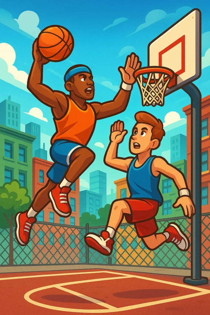 Dunking in Basketball Stars game scene