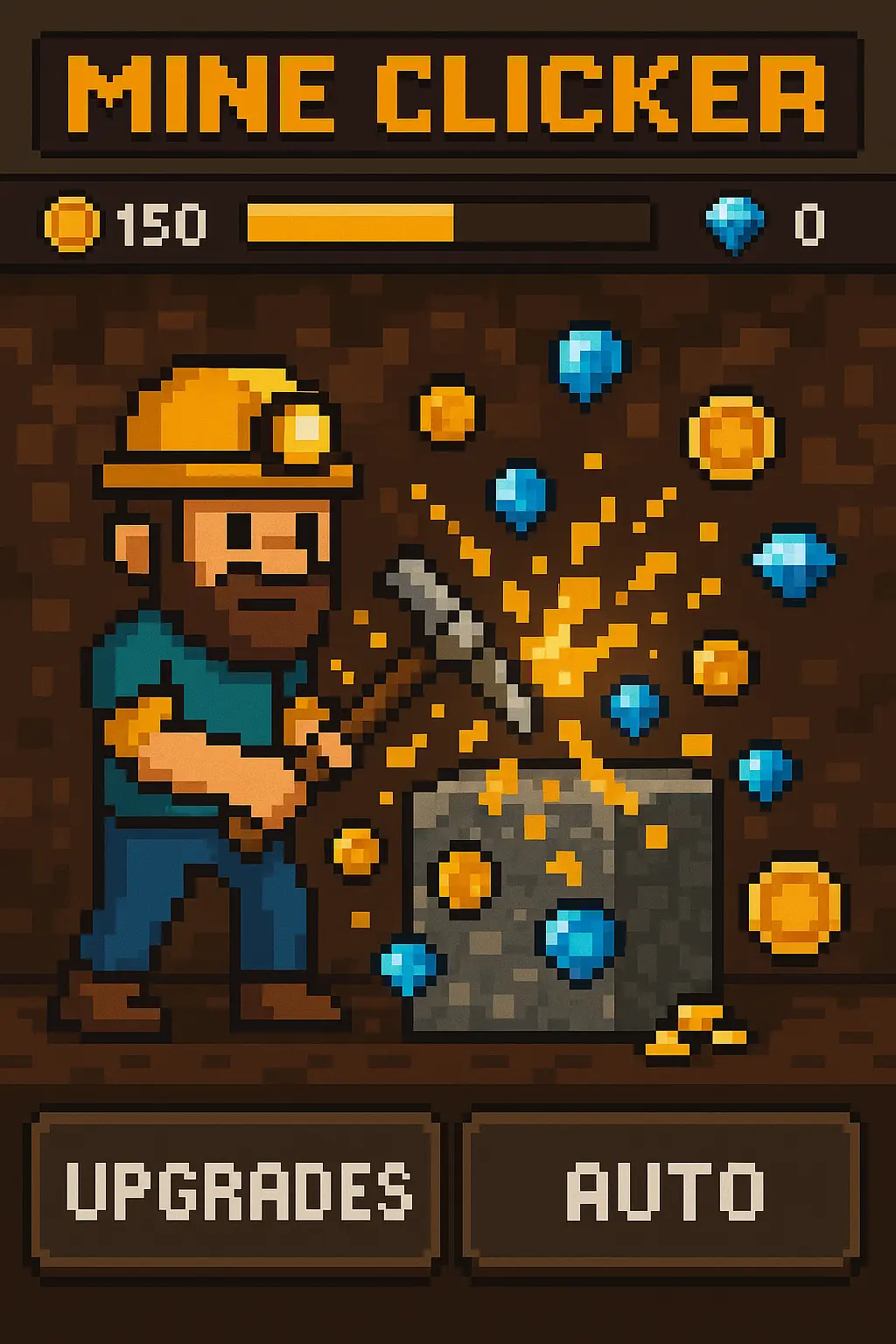 Miner tapping for resources in Mine Clicker game