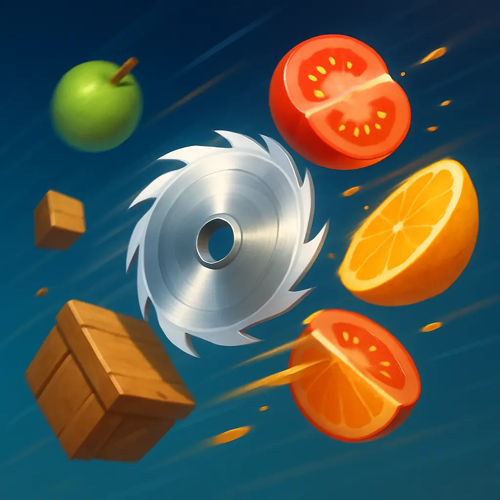 Blade slicing fruit in fast-paced Slice Master game
