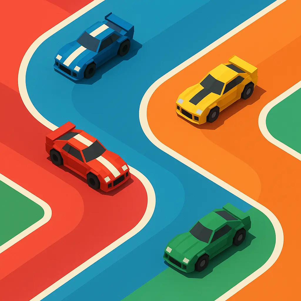 Stylized low-poly cars racing in Poly Track