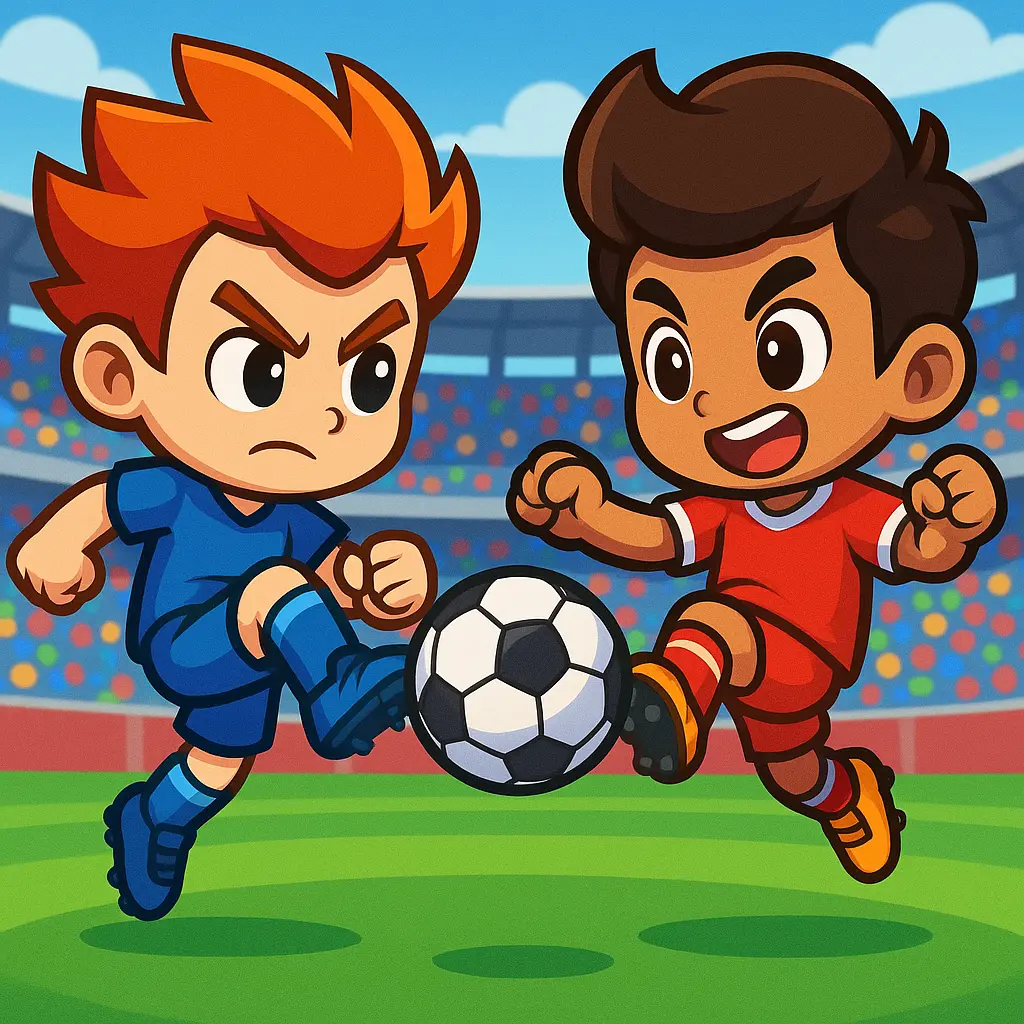 Chibi soccer players in Soccer Bros football match